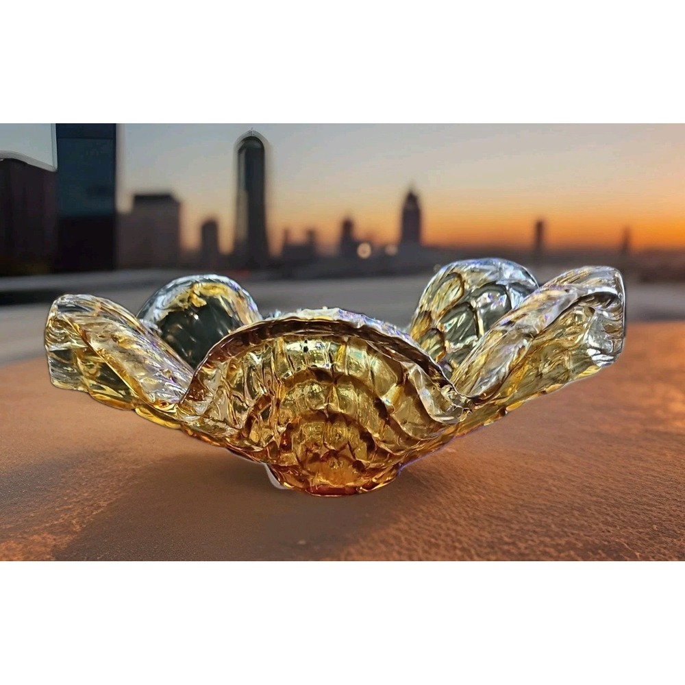 Murano Vetro Eseguito Secondo La Tecnica Dei Maestri Amber Glass Bowl Honeycomb